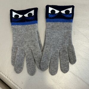 Henri Bendel Gray and Blue Fun Eyes Gloves